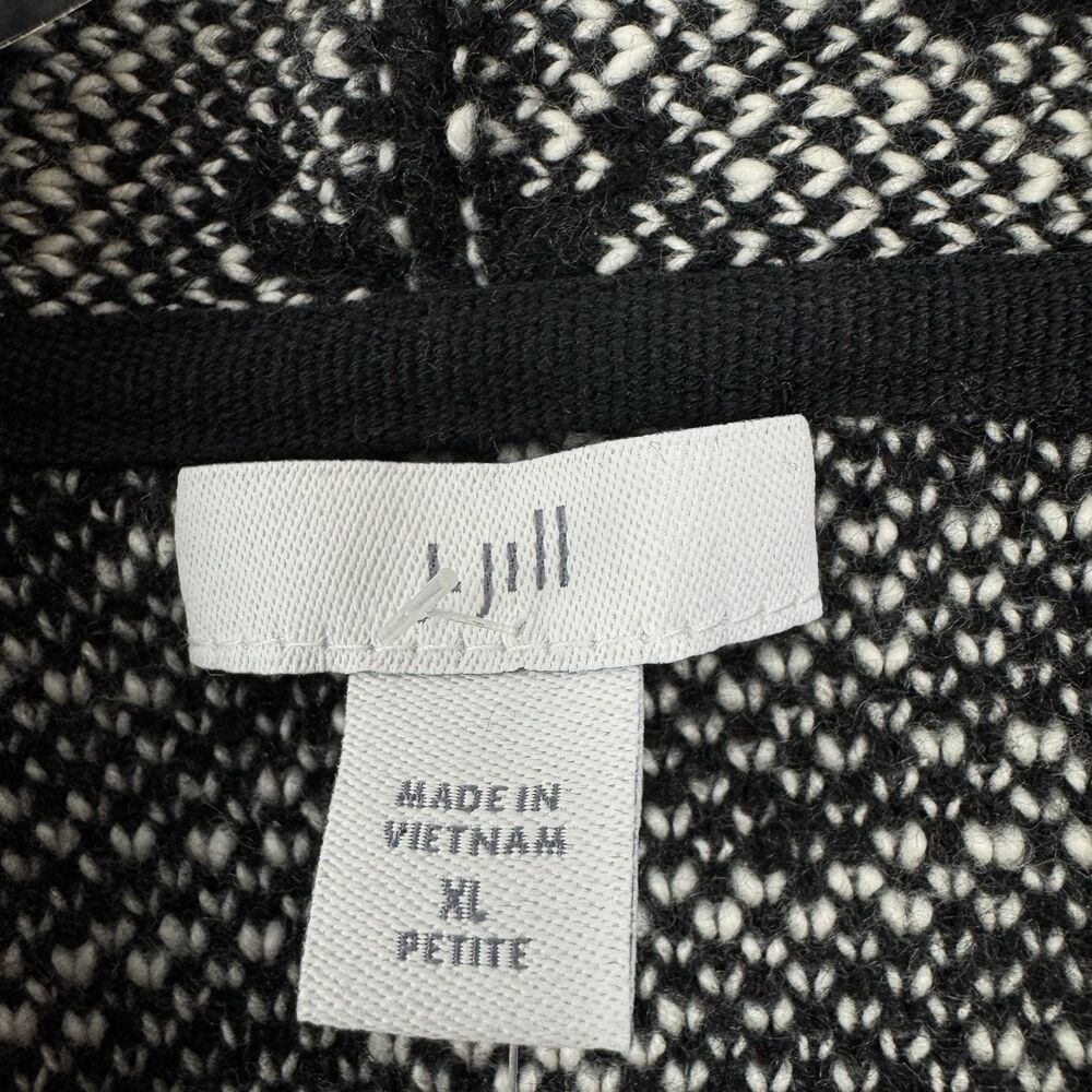 J Jill Cardigan Sweater Size XL Petite Long Jacquard Open Front Black - Picture 11 of 13